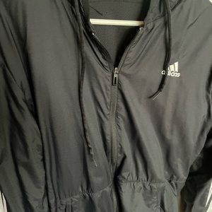 Mens Medium Adidas Jacket. Lightweight with hood/ Black. Good condition.